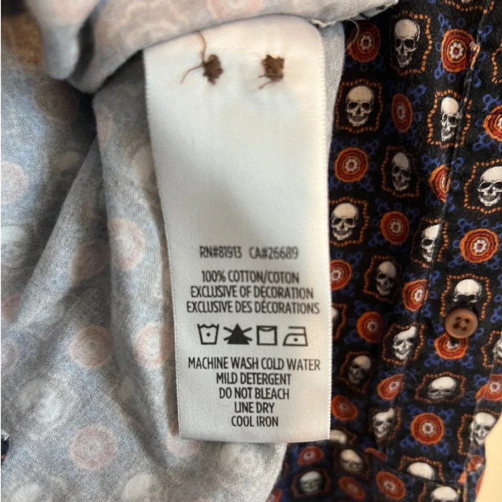 Robert Graham MenXL Macbeth Skull British Flip Cuff Shirt Long Sleeve Embroidery